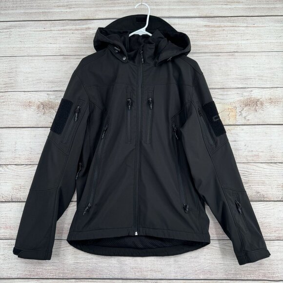 CQR Softshell Fleece-Lined Hooded Full Zip Jacket Mens Small Black Tactical Gear - Picture 1 of 14